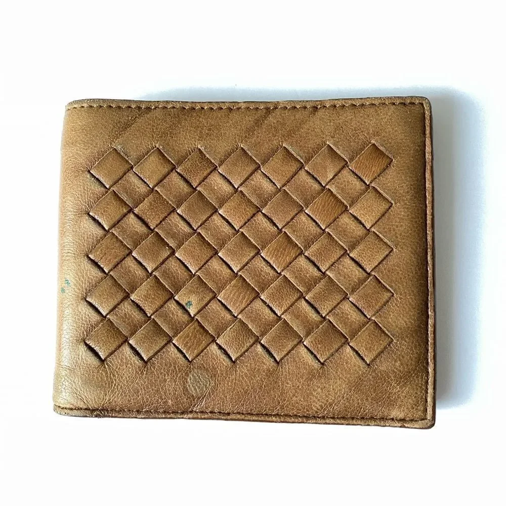 Bottega Veneta Intrecciato tan leather retro wallet